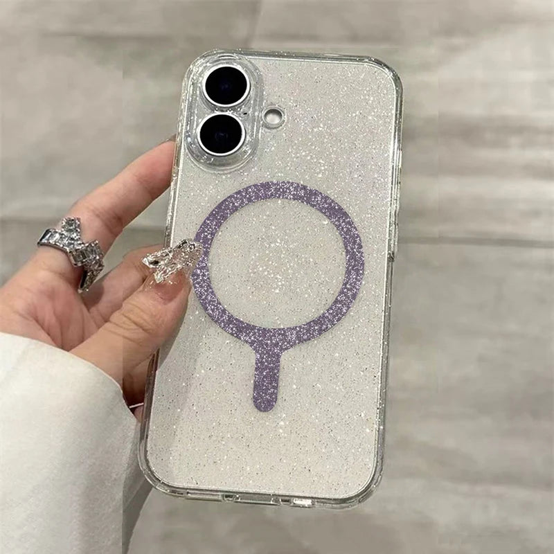 Magnetic Glitter Transparent Case For iPhone