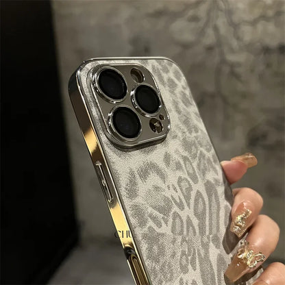 Plating Leopard Texture Leather Case For iPhone