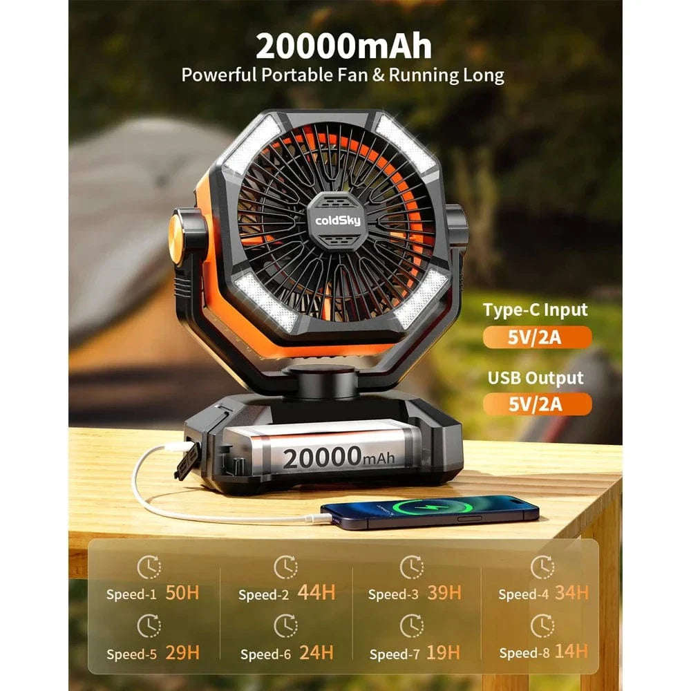 ColdSky™ 20000mAh PowerFan — Stay Cool & Bright Anywhere, Anytime!