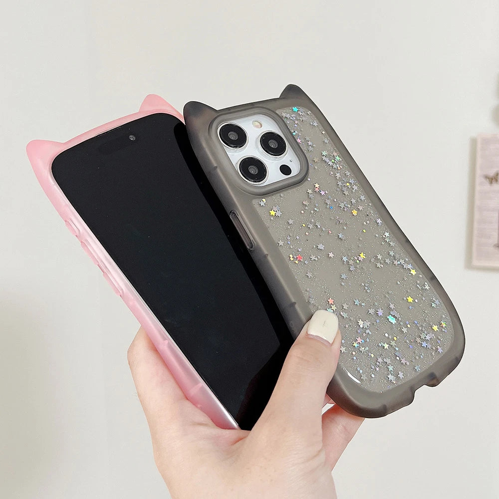 Cute Cat Ear Glitter Transparent Phone Case