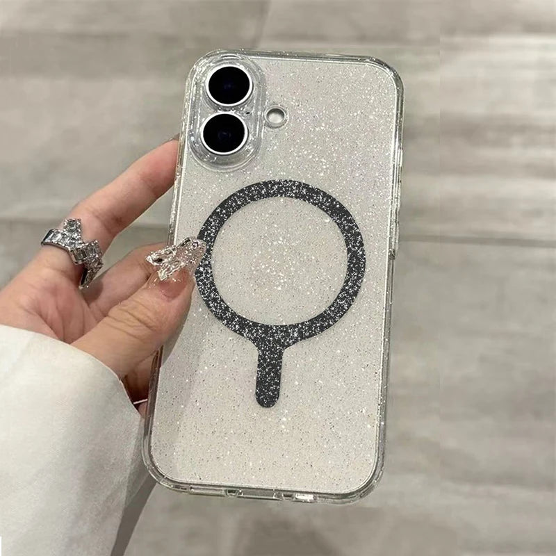 Magnetic Glitter Transparent Case For iPhone
