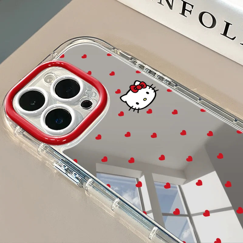 Cute Red Heart Kitty Mirror Phone Case