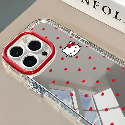 Cute Red Heart Kitty Mirror Phone Case