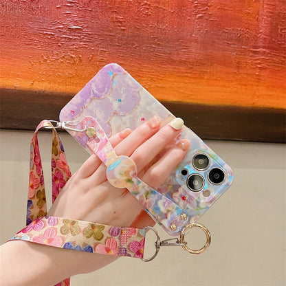 Glitter Flower Lanyard Phone Case