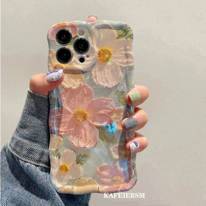 Laser Floral Blue Light Silicone Phone Case