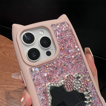 Cute Cat Ears Hello Kitty Glitter Phone Case