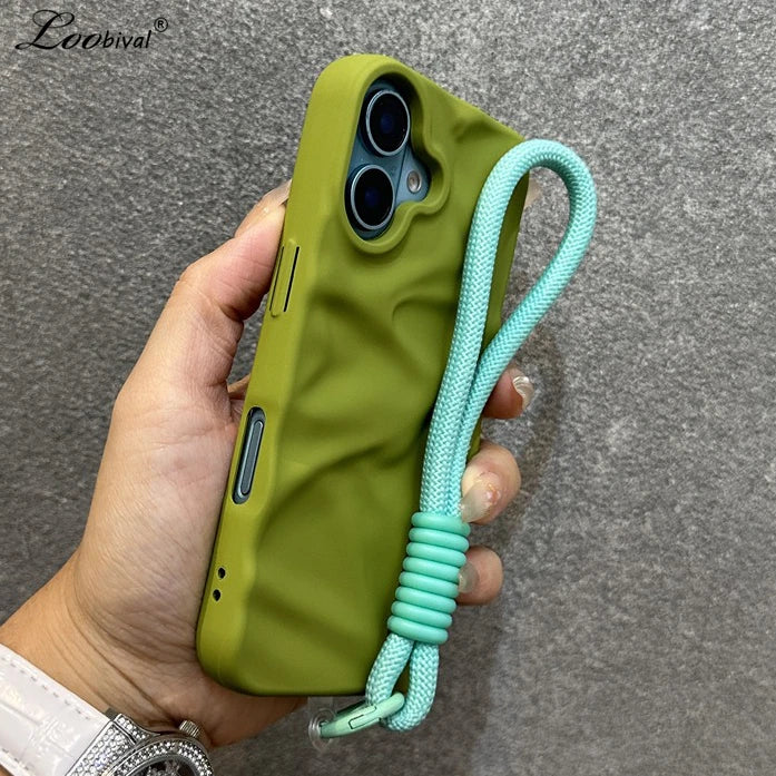 Matte Wrinkle Wrist Strap Phone Case