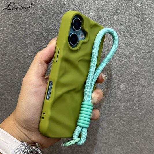 Matte Wrinkle Wrist Strap Phone Case