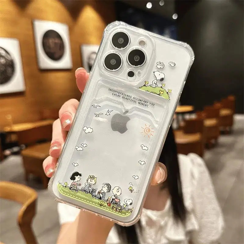 Snoopy Card Holder Wallet Phone Case For iPhone