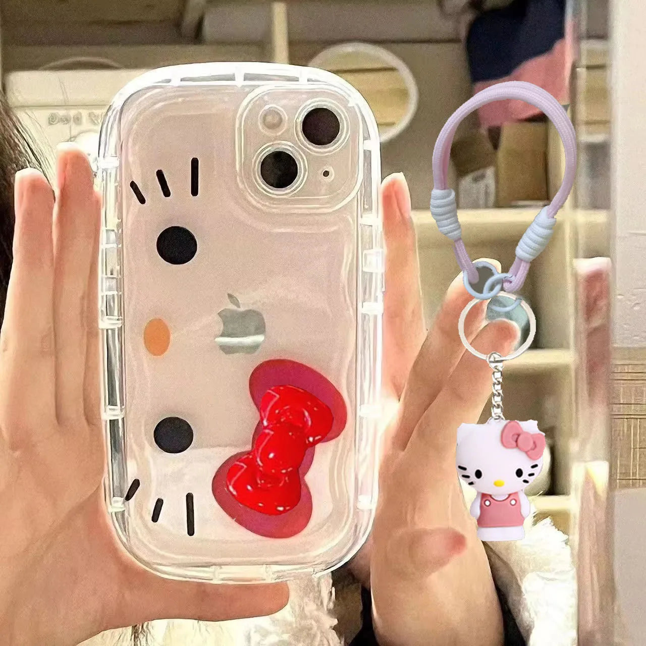 Hello Kitty Face Red Bow Strap Case iPhone
