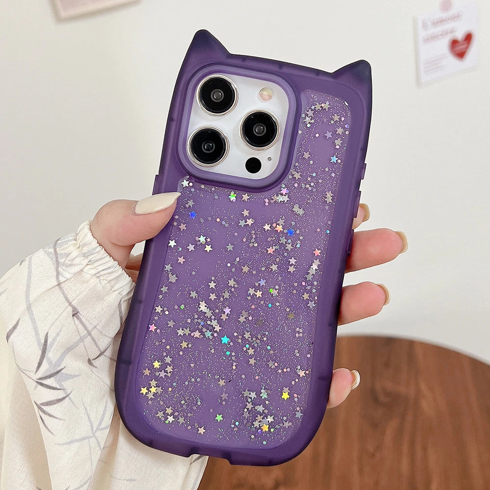 Cute Cat Ear Glitter Transparent Phone Case