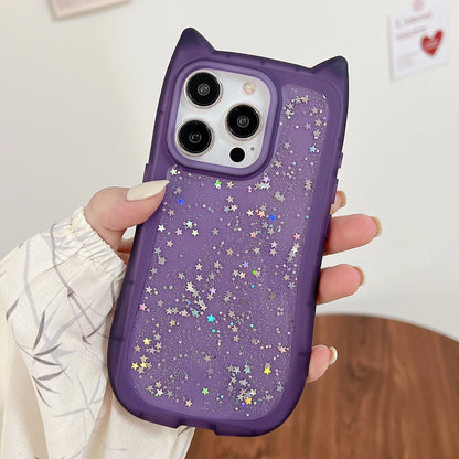 Cute Cat Ear Glitter Transparent Phone Case
