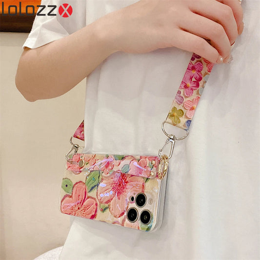 Glitter Flower Lanyard Phone Case