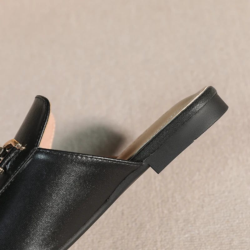 Classic Black Leather Loafers with Signature Metal Accent