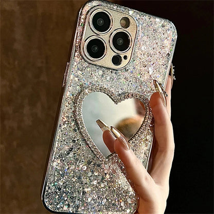 Bling Glitter Heart Mirror Phone Case