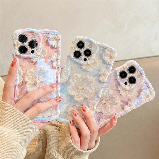 Laser Floral Glitter Silicone Phone Case