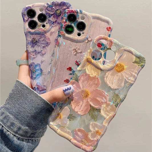 Laser Floral Blue Light Silicone Phone Case