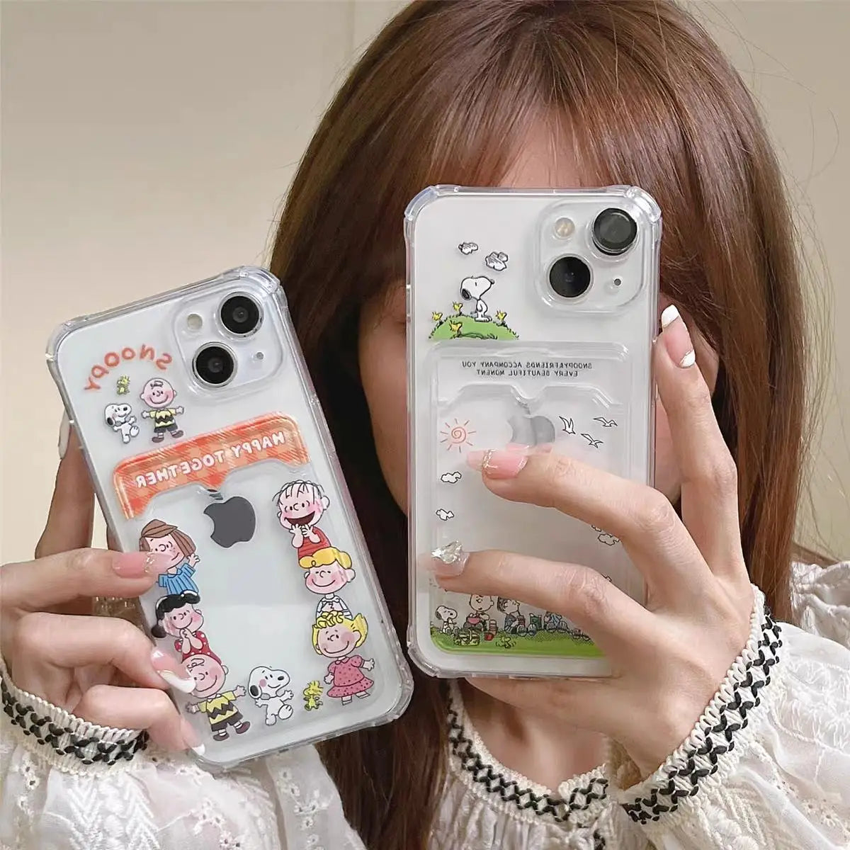 Snoopy Card Holder Wallet Phone Case For iPhone