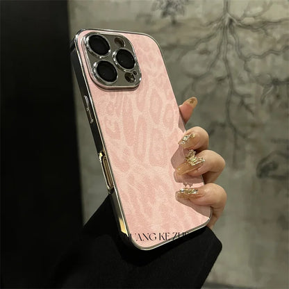 Plating Leopard Texture Leather Case For iPhone
