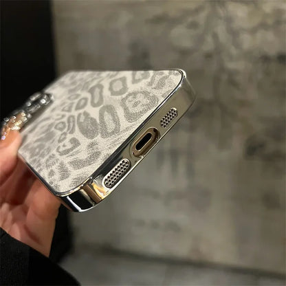 Plating Leopard Texture Leather Case For iPhone