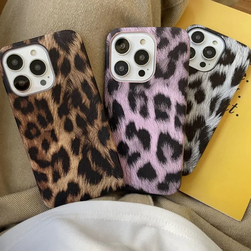 Leopard Print Faux Leather Phone Case