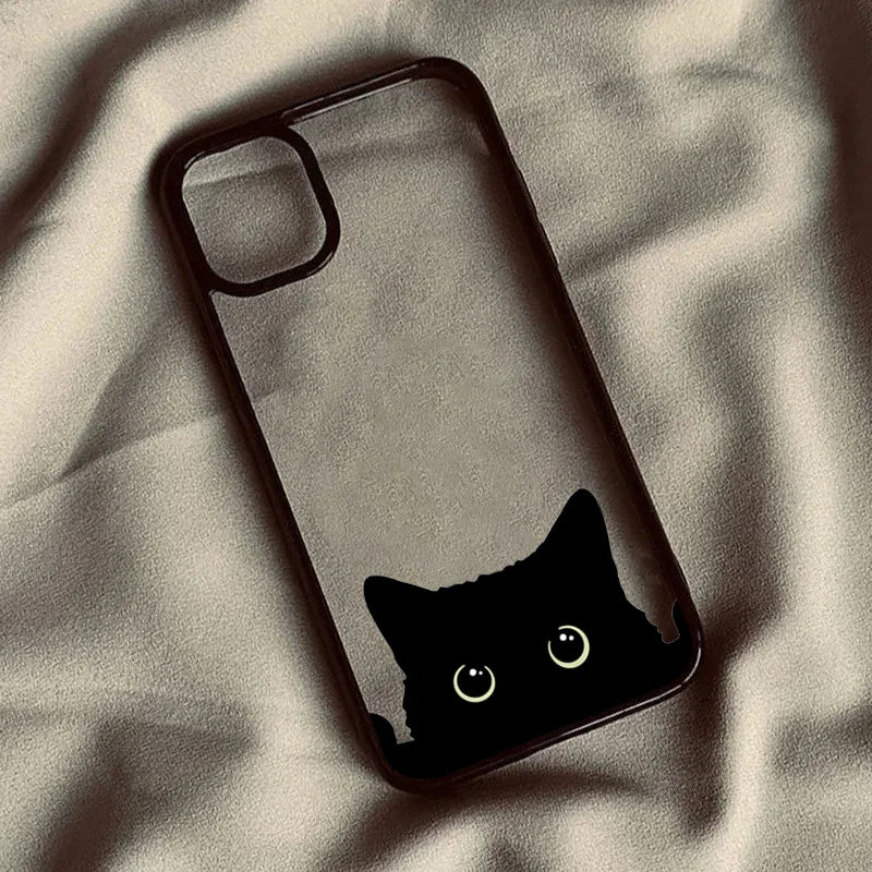 Cute Black Cat Pattern Clear Case iPhone