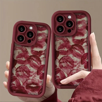 Wine Red Lip Print Phone Case