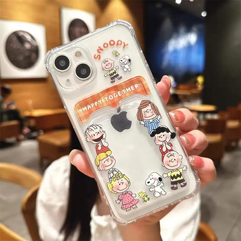 Snoopy Card Holder Wallet Phone Case For iPhone