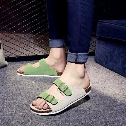 Exclusive Fluid™ Men's Beach Suede Cork Slipper: The Ultimate Bicolor Double Buckle Slide