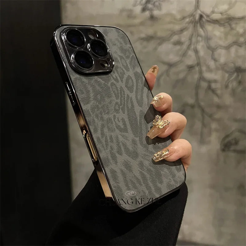 Plating Leopard Texture Leather Case For iPhone