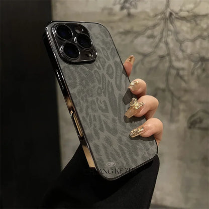 Plating Leopard Texture Leather Case For iPhone