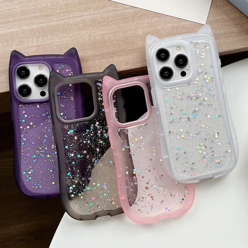 Cute Cat Ear Glitter Transparent Phone Case