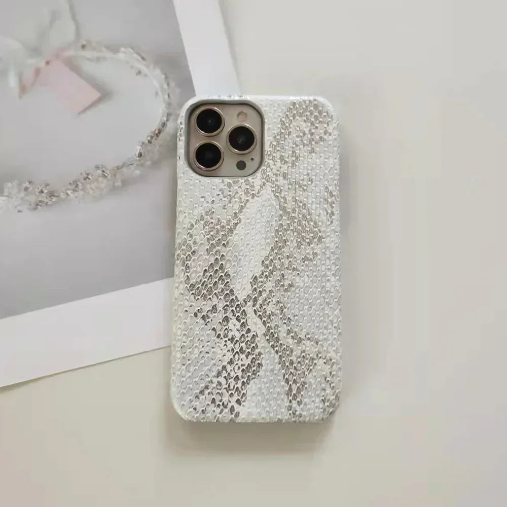 Golden Snake Pattern Leather Phone Case