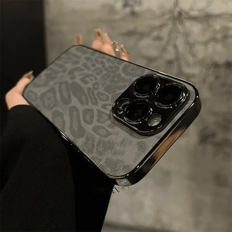 Plating Leopard Texture Leather Case For iPhone