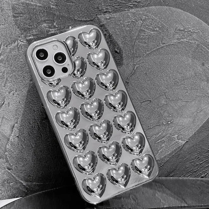 3D Heart Electroplated Phone Case For iPhone