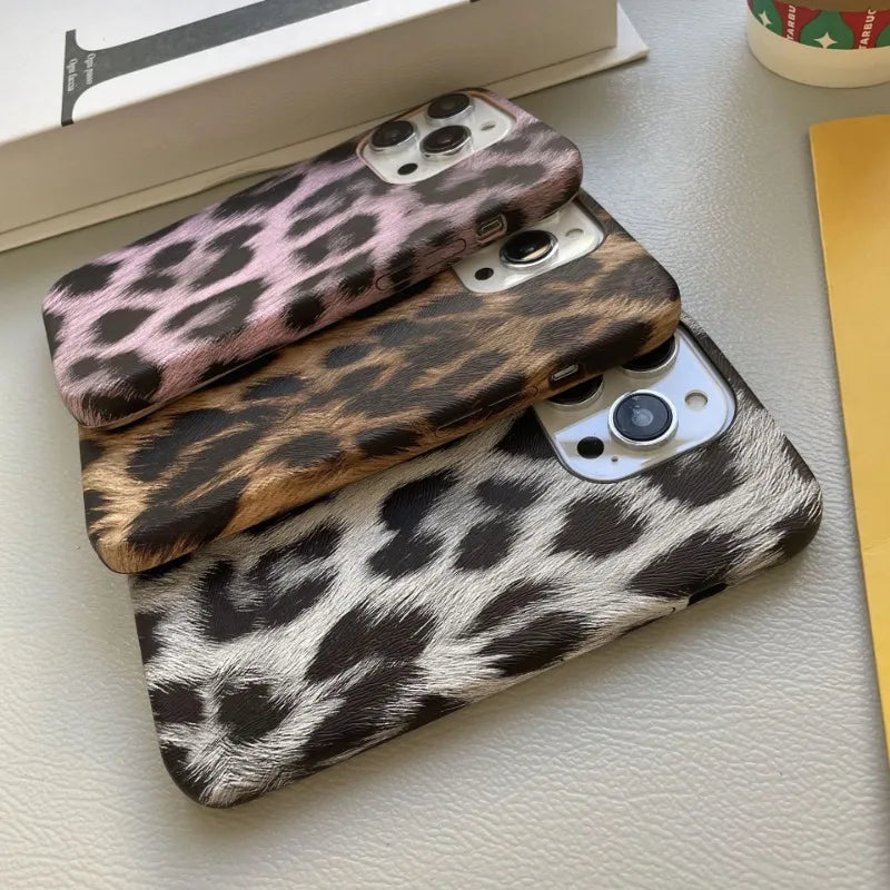 Leopard Print Faux Leather Phone Case