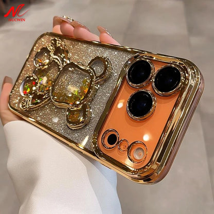 Cute Quicksand Bear Glitter Phone Case