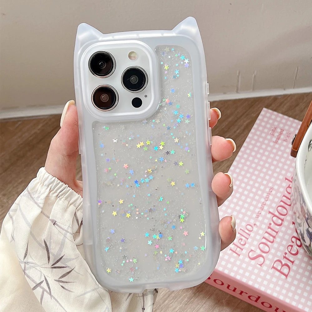 Cute Cat Ear Glitter Transparent Phone Case