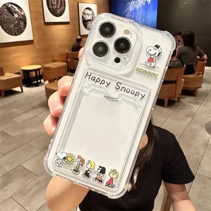 Snoopy Card Holder Wallet Phone Case For iPhone