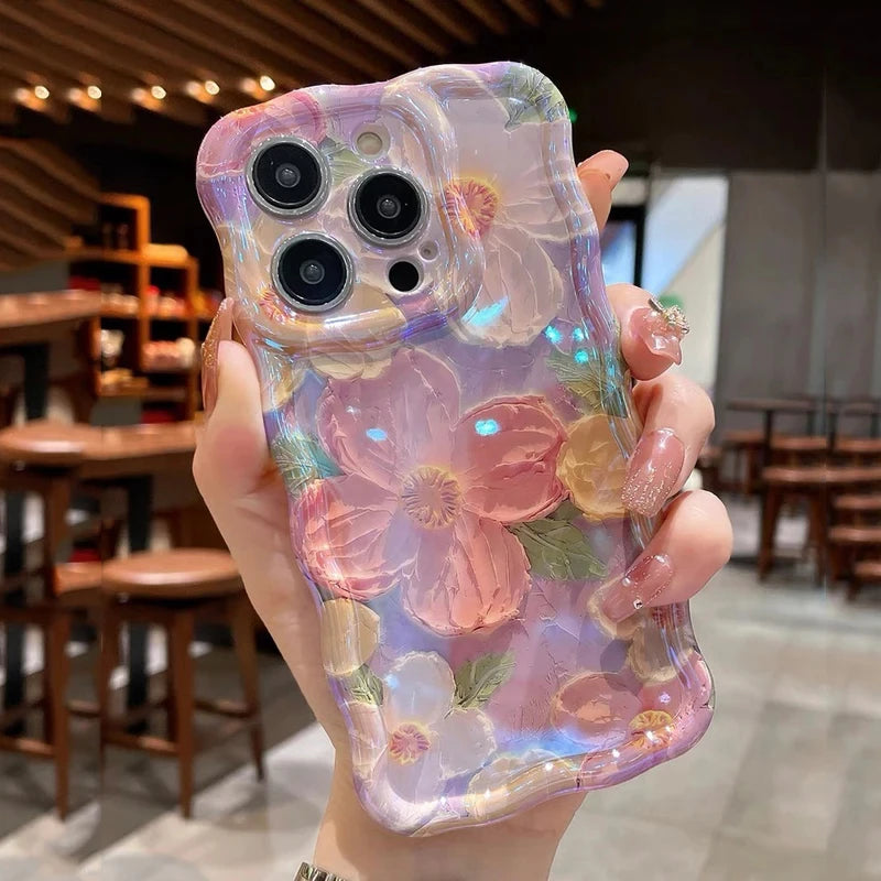 Laser Floral Blue Light Silicone Phone Case