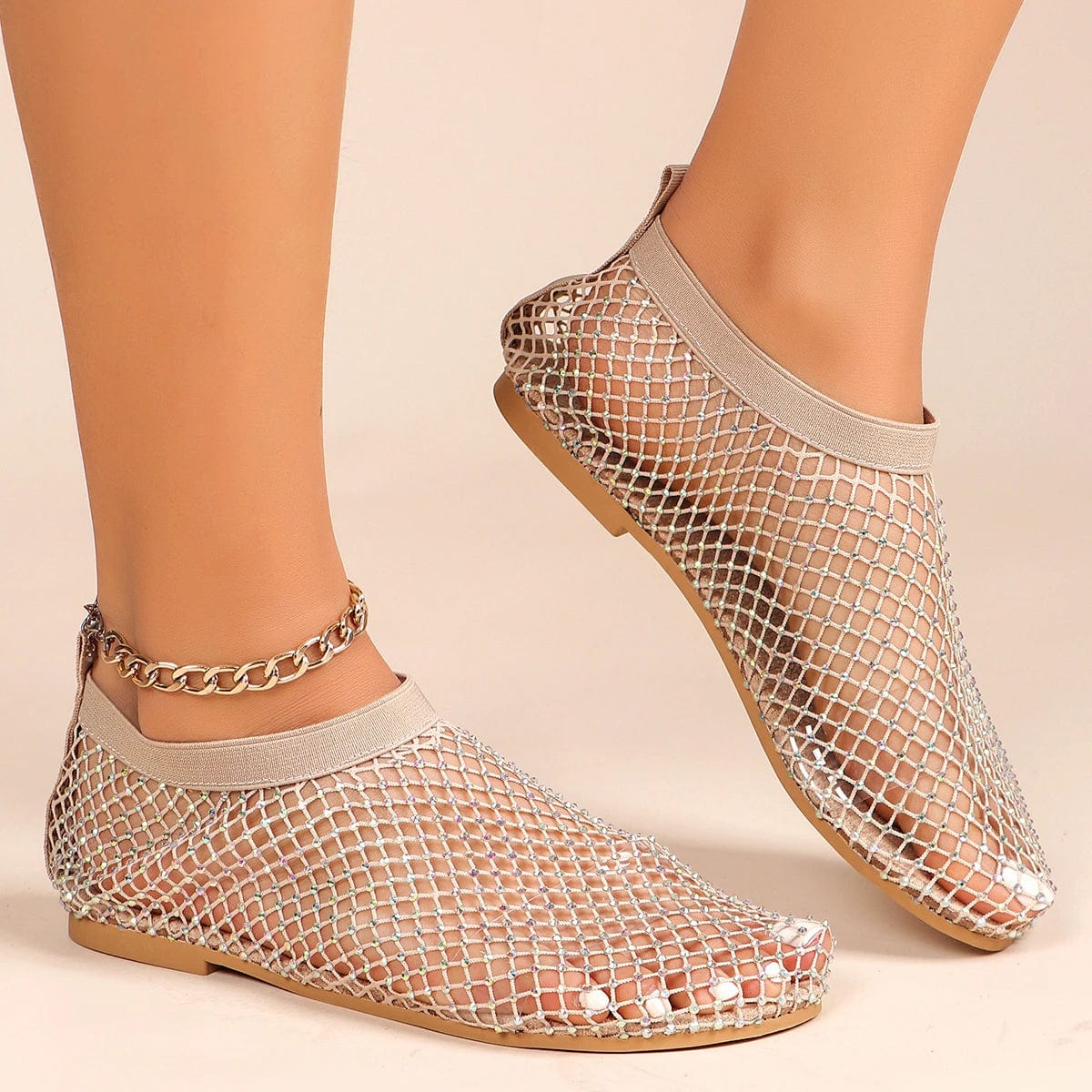 Dazzling Rhinestone Flats for Women | Breathable & Non-Slip Mesh Flats - Perfect for Travel & Everyday Elegance