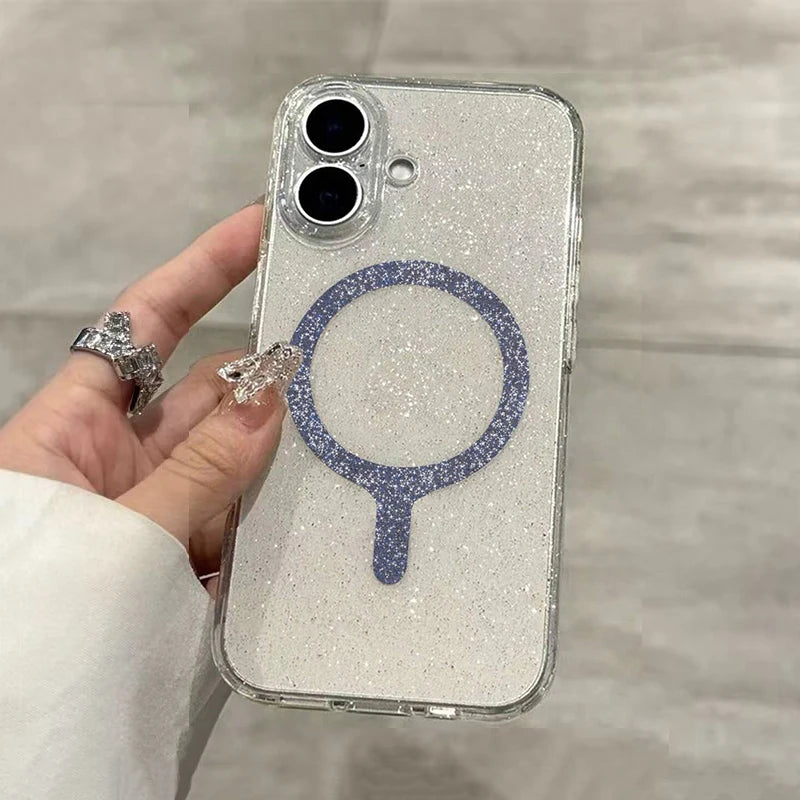 Magnetic Glitter Transparent Case For iPhone