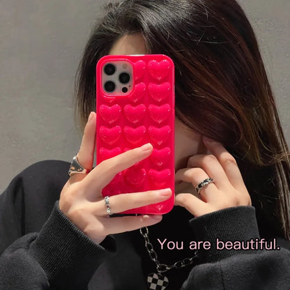 3D Heart Electroplated Phone Case For iPhone