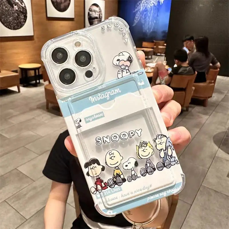 Snoopy Card Holder Wallet Phone Case For iPhone