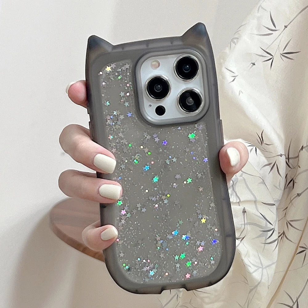 Cute Cat Ear Glitter Transparent Phone Case