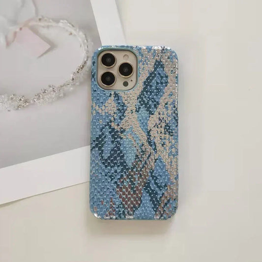 Golden Snake Pattern Leather Phone Case