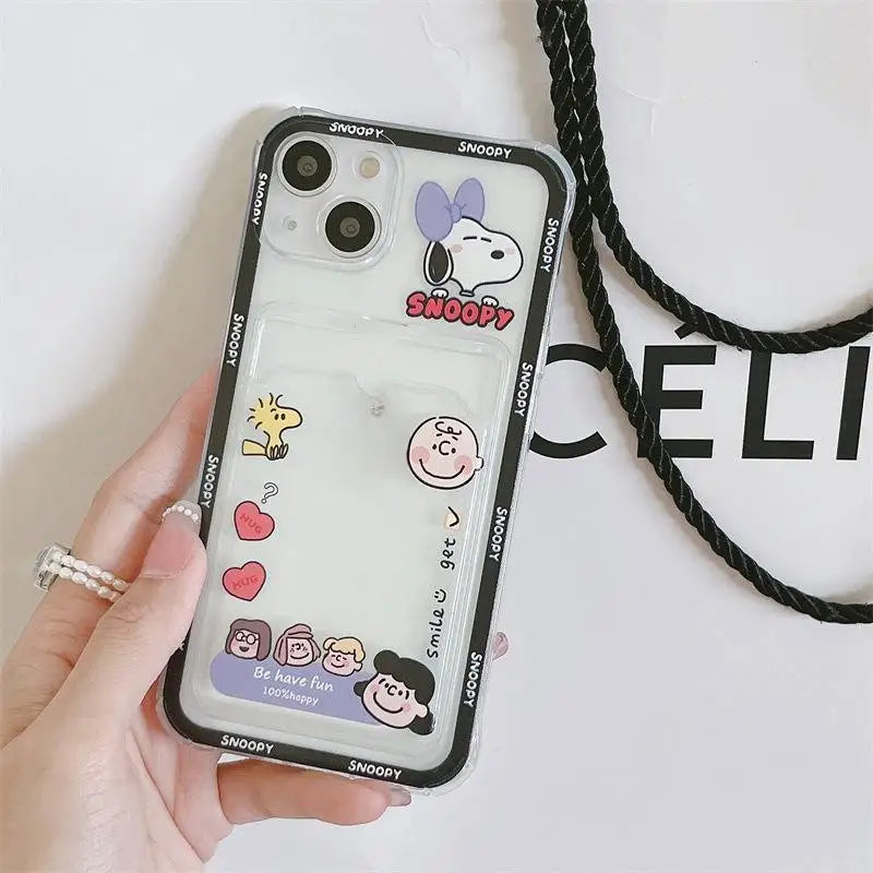 Snoopy Card Holder Wallet Phone Case For iPhone