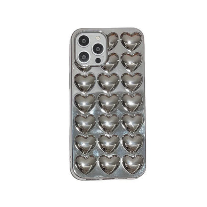 3D Heart Electroplated Phone Case For iPhone