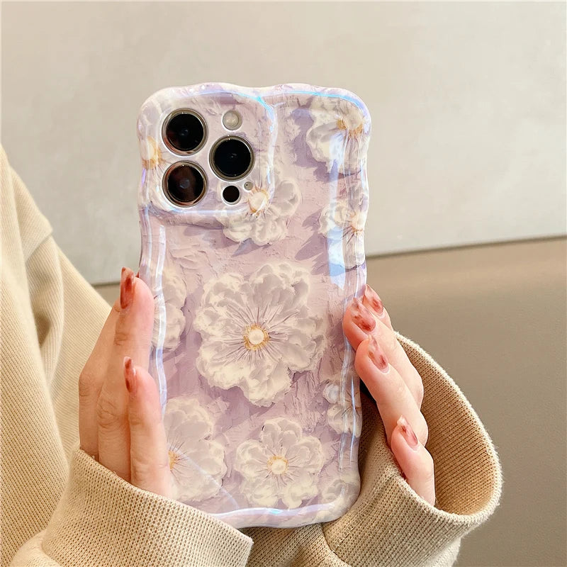 Laser Floral Glitter Silicone Phone Case