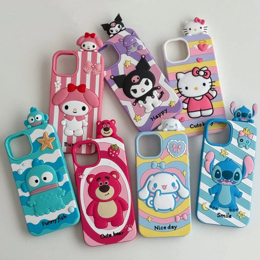 3D Cartoon Sanrio & Stitch Phone Case